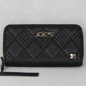 Joe's PATCH WORK Black Quilted Vegan Leather Zip Around Clutch Wallet NWT